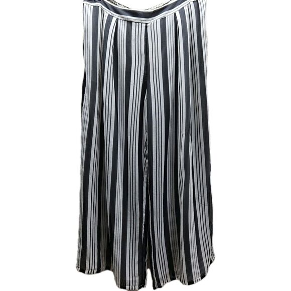 Zimmernann Anthropologie Womens Pants L Black Stripe Wide Leg Pull on Sheer Silk - Picture 1 of 14